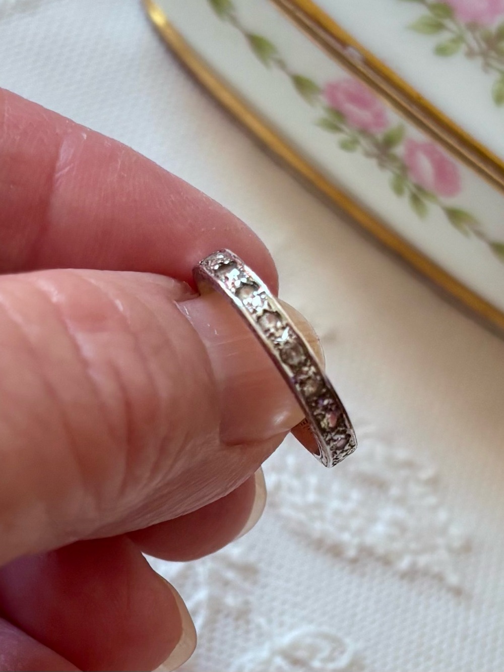 Vintage Sterling Silver Gypsy Starburst Band Ring - size 7.25 Clear Spinel